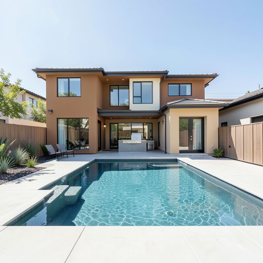 Home remodeling expert transforms modern ranch-style home in Santa Clara with resort-style pool outdoor kitchen and patio new paint windows garage door and premium finishes